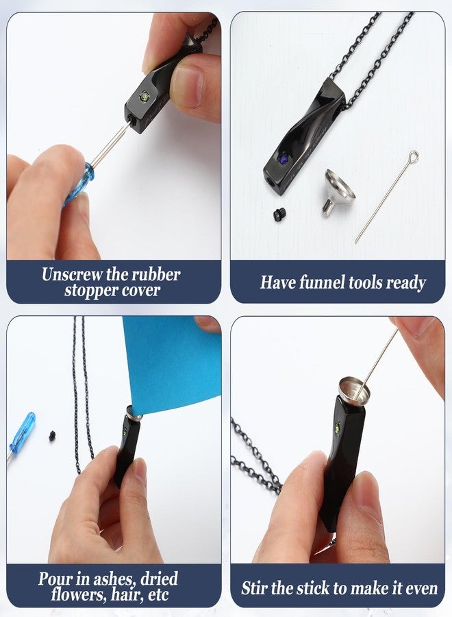 Highergo 12 Pcs Urn Necklaces for Ashes Cremation Jewelry Urn Necklace Silver Black Stainless Steel Memorial Pendant Locket Vertical Bar Keepsake Pendant for Women Men Loved Ones Human Ashes (Twist) - Image 4